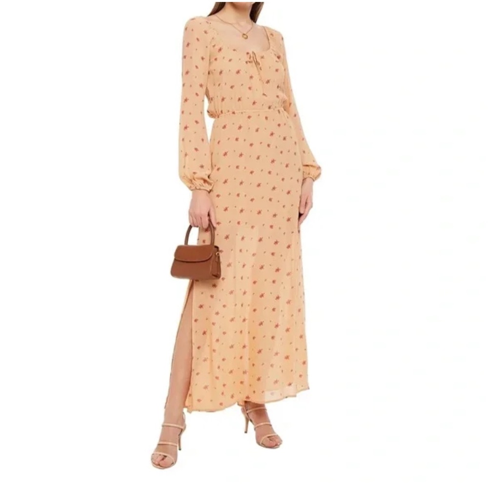 Reformation Augusta Gathered Floral-print Crepe Maxi Dress In Neutrals